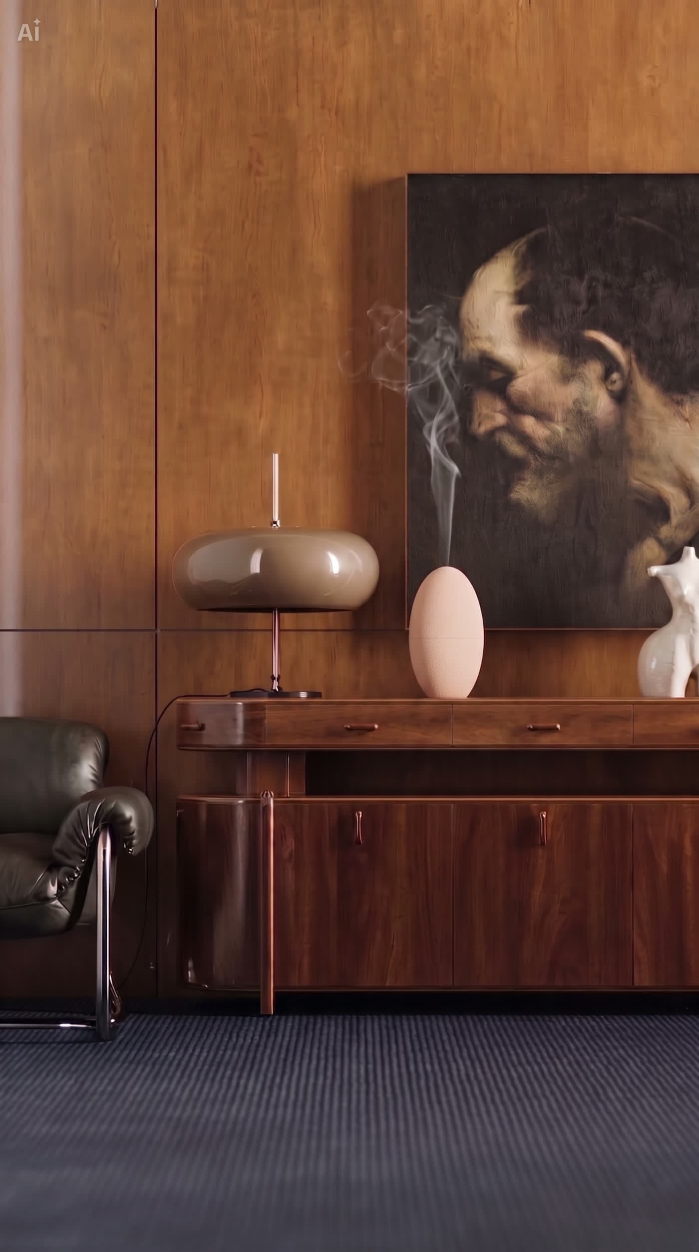 The Diffuser placed like a collector's piece in a wood-panelled design interior