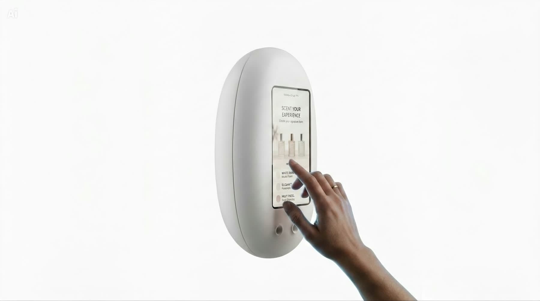 Le Distributeur mural, sélection d’une fragrance sur l’écran tactile
