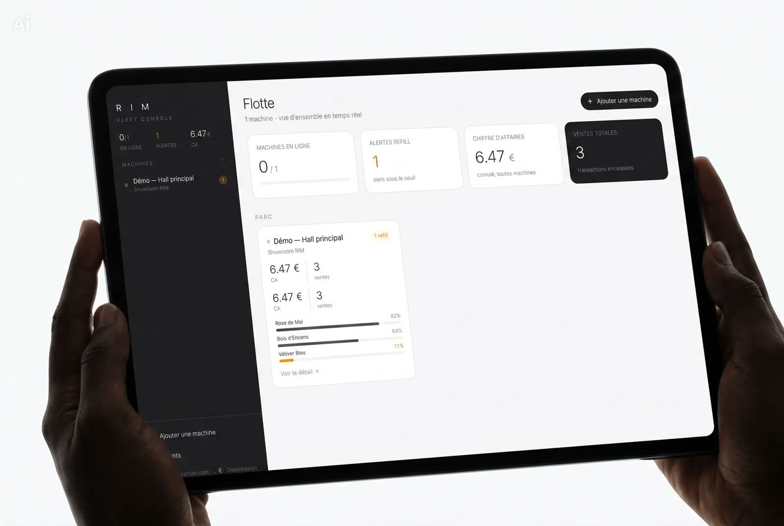 Dashboard RIM OS, suivi des machines à distance